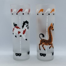 2 Libbey Carousel Merry Go Round Tom Collins Glasses Frosted 16oz Horse Giraffe - £13.88 GBP