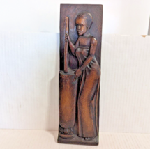 Vintage African Hand Carved Wood Wall Hanging Woman Stirring Pot Signed Kagoyi - £40.48 GBP