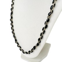 Ann Taylor Necklace 22&quot; Black Beaded Silver Tone Chain Acrylic Casual Signed - £9.74 GBP