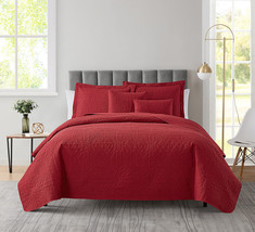 Burgundy King/CalKing 5pc Bedspread Coverlet Quilt Set Lightweight - £53.45 GBP