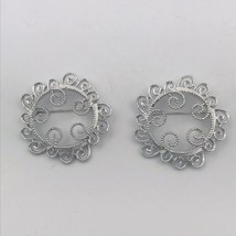 Two (2) Vintage Sarah Coventry Silver Tone Round Filigree Swirl Brooch Pins 2&quot; D - £7.42 GBP