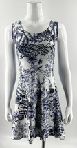 Haystacks Blue White Green Floral Print Dress Sz Small Reversible Stretc... - $24.75