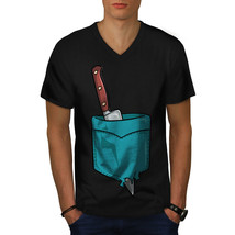 Knife Pocket Sharp Funny Shirt  Men V-Neck T-shirt - £10.38 GBP