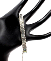 Bangle Bracelet Hinged with Baguette Channel Set Rhinestones and Safety Chain - £19.25 GBP