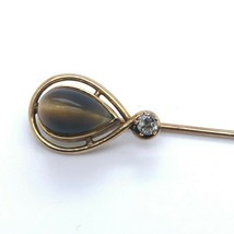 14k Yellow Gold Stick Pin with Genuine Natural Tiger&#39;s Eye and Diamond (#J4998) - £154.79 GBP