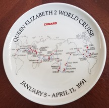 Vintage Cunard Queen Elizabeth 2 World Cruise January 5-11 1991 Collector Plate - $34.95