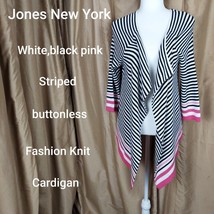 Jones New York Striped 100% Cotton Buttonless Cardigan Size M - £9.43 GBP
