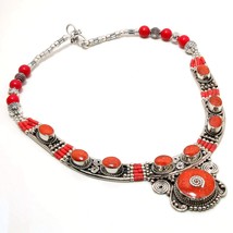 Red Coral Gemstone Handmade Bohemian Ethnic Jewelry Necklace Nepali 18&quot; SA 3956 - £12.85 GBP