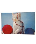 Postcard White Kitten Cat Playing With Blue and Red Yarn Chrome Unposted - $6.78 CAD