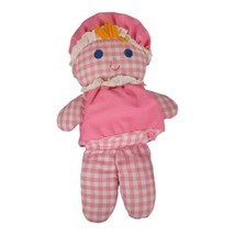 Fisher Price Lolly Doll Pink Gingham Plaid Cloth Baby Girl Toy Rattle 1975 #420 - £14.48 GBP