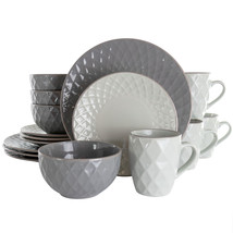 Elama Tahitian Diamond 16 Piece Stoneware Dinnerware Set in Slate and Pearl - $121.40