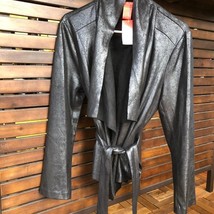 Vegan Leather &amp; Suede Jacket LARGE 1980s NWT Black Flyaway Collar Hairba... - $25.50