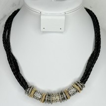 Chico&#39;s Rhinestone Silver and Gold Tone Black Braided Cord Necklace - £13.13 GBP