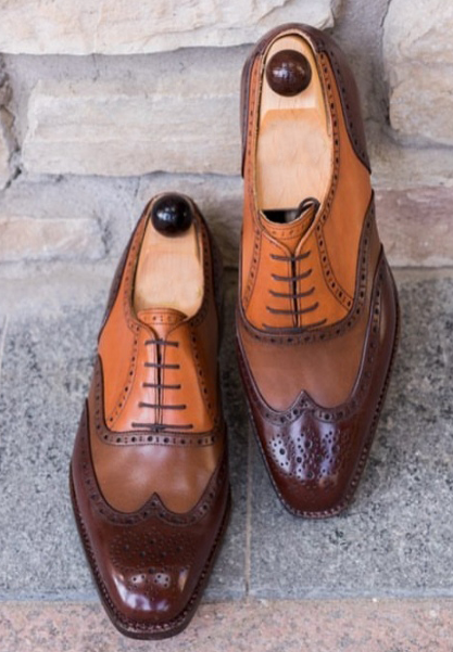 Men Tan Brown Cont Brogue Toe Wing Tip Oxford Genuine Leather Shoes US 7-16