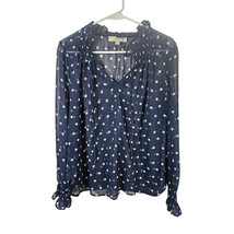 Ann Taylor LOFT Women&#39;s Sheer Blue White Bouse Polka Dots Ruffles Size M... - $13.99