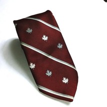 Abbey Cravat Burgundy Gray Maple Leaf Tie Polyester Necktie 3.5 Inch Wid... - £10.13 GBP