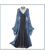  Renassiance Blue Sheer Layered Lace Brocade Long Sleeves Giornea Overdr... - £91.99 GBP