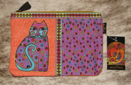 Laurel Burch Dotted Cat ~ #LB8510C Canvas 8.5&quot;x6&quot; Cosmetic Bag~Feline~Orange - £6.19 GBP