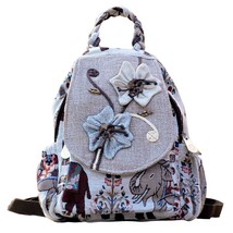 Casual Summer Lightweight Canvas Backpack Female Wild Travel Bags Ethnic Style F - £55.39 GBP