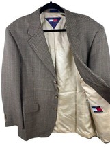 Tommy Hilfiger Blazer 44 Tweed Houndstooth Brown Virgin Wool Suit Jacket Mens - £52.03 GBP