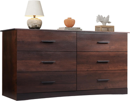 Wood Dresser for Bedroom, Wide Chest of Drawers with 6 Drawers, Large Brown - $219.87