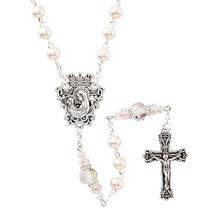 Mary Queen of Heaven Centerpiece Rosary Pink &amp; Floral Ceramic Our Father... - $18.95