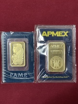 Gold Bars PAMP Suisse 1 Ounce + APMEX 1 Ounce Fine Gold 999.9 In Sealed ... - $3,400.00