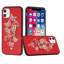 Splendid Diamond Glitter Engraving Case For I Phone 12/12 Pro Red Butterflies - £6.03 GBP