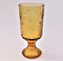 Tiara Chantilly Daisy Sandwich Amber Indiana Glass 6.5&quot; Tumbler Vintage - £15.52 GBP