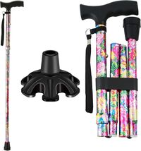 5-Level Height Adjustable Walking Cane - Stylish Pink Print &amp; Ergonomic ... - $51.43