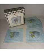 New In Box Cobble Creek 4 Pc Coaster Set Glass Floral 1 Flower Cherrydal... - $14.99