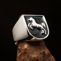 Shield shaped Lower Saxony Mens Pinky Seal Ring Horse on black - Sterling Silver - £67.47 GBP
