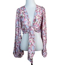 Petal + Pup Kelsey Top Womens 2 Pink Floral Cropped Long Sleeve Tie Topper New - £35.34 GBP