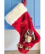 Vintage 1988 Chrisha Playful Plush 22&quot; Christmas Stocking 3D Moose Plaid... - $26.99