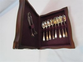 Vintage Demitasse Spoon Tong Set Monogramed &quot;W&quot; W/ Wood Hand Made Box Joint Velv - £343.74 GBP