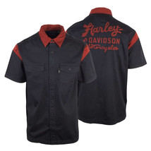 Harley-Davidson Men&#39;s Black Red Moto Club S/S Woven Shirt (S44) - £27.96 GBP