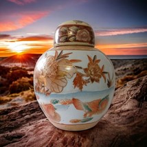 Vintage Ginger Jar LARGE Porcelain Japan Hand Painted Gold Gilt Flowers Birds  - £67.05 GBP