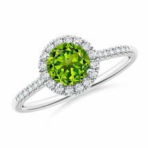 ANGARA Round Peridot Halo Ring with Diamond Accents for Women in 14K Solid Gold - £1,050.66 GBP