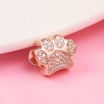 Rose Gold Plated Sparkling Paw Print Charm Bead - £11.98 GBP
