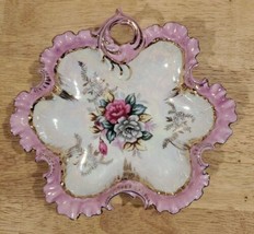 Vintage Flower Shape Trinket Candy Dish Made in Japan Pearlescent, Pink &amp; Gold  - £15.50 GBP