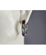 Womens Estate Sterling Silver Multi Stone Hoop Earrings 3.7g #E7453 - $39.60