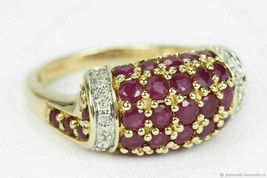 2 Ct Round Cut Red Ruby &amp; Diamond Cluster Engagement Ring 14k Yellow Gold Over - £67.70 GBP