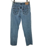 Levis Jeans Women 8M Light Wash Distressed Straight Leg Stretch Denim Blue Boho  - £17.37 GBP