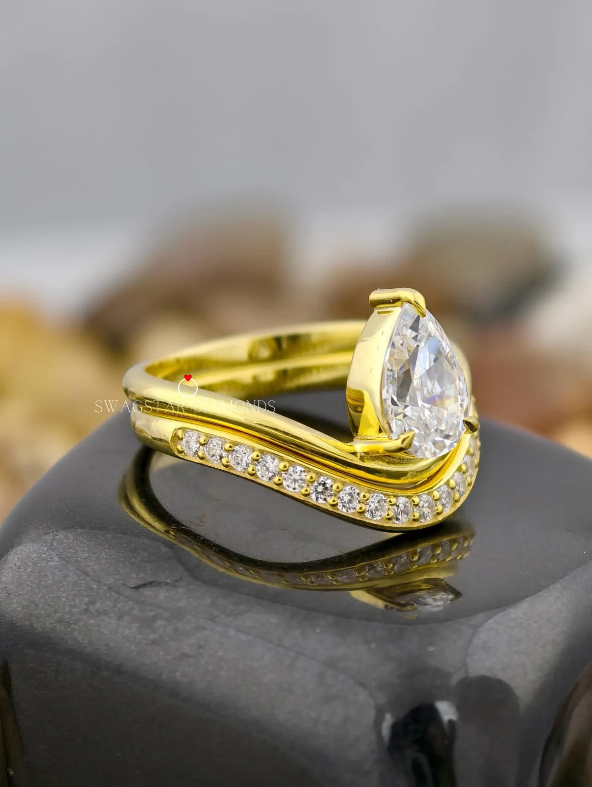 Lab Grown 1 CT Diamond Ring Pear And Round Cut Engagement Ring 14K Yellow Gold Item image 2