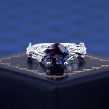 14K White Gold Round Alexandrite Gemstone Solitaire Bridal Engagement Gift Ring - £1,097.11 GBP