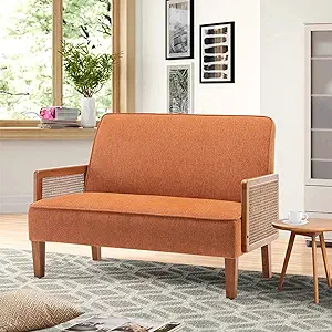 Rattan Sofa Small Loveseat Sofa Couch With Arms Upholstered Small Love S... - $342.99
