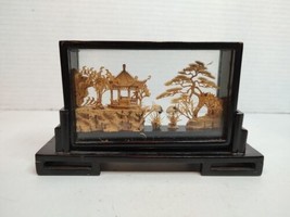 Vtg Hand Carved San You Chinese Asian Cork Diorama 3D Scene in Glass Pagoda - £25.54 GBP