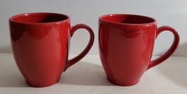 2 Vintage Crate &amp; Barrel Solid Red Stoneware Coffee Tea Cocoa Mugs - $18.81