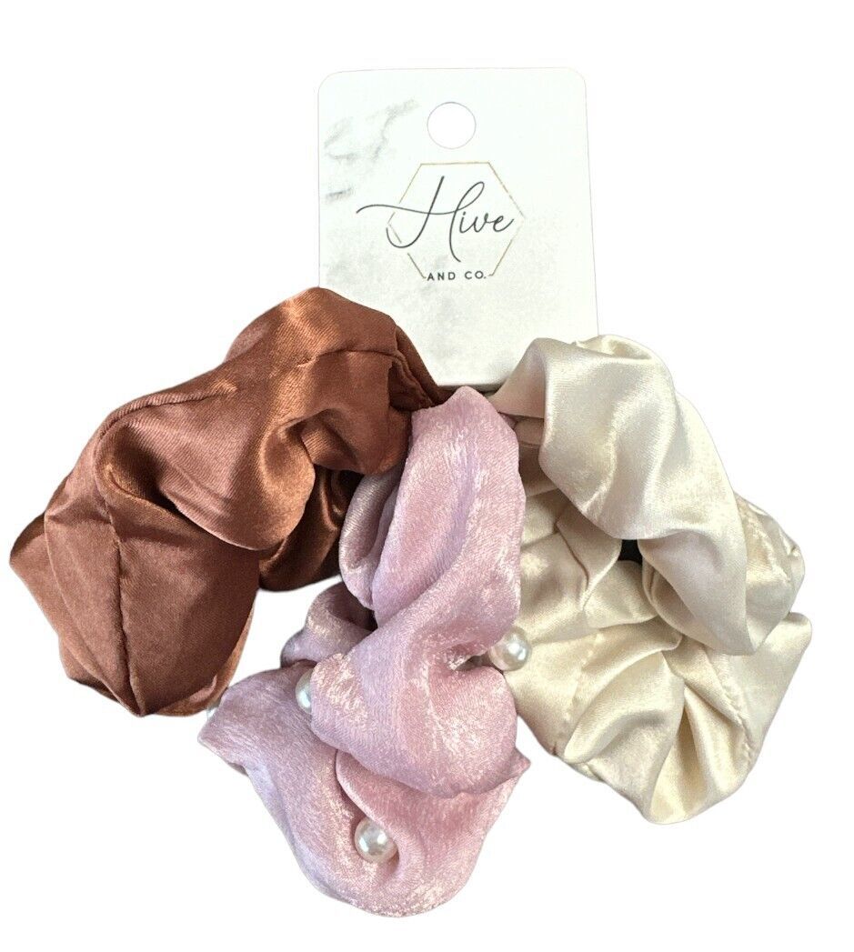 Set of 3 Hive and Co Scrunchie - Scrunchies Brown, Pink &amp; Gold  #479830 - $4.94