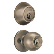 Brinks Keyed Entry Classic Ball Doorknob and Deadbolt Combo, Antique Brass Finis - £40.84 GBP